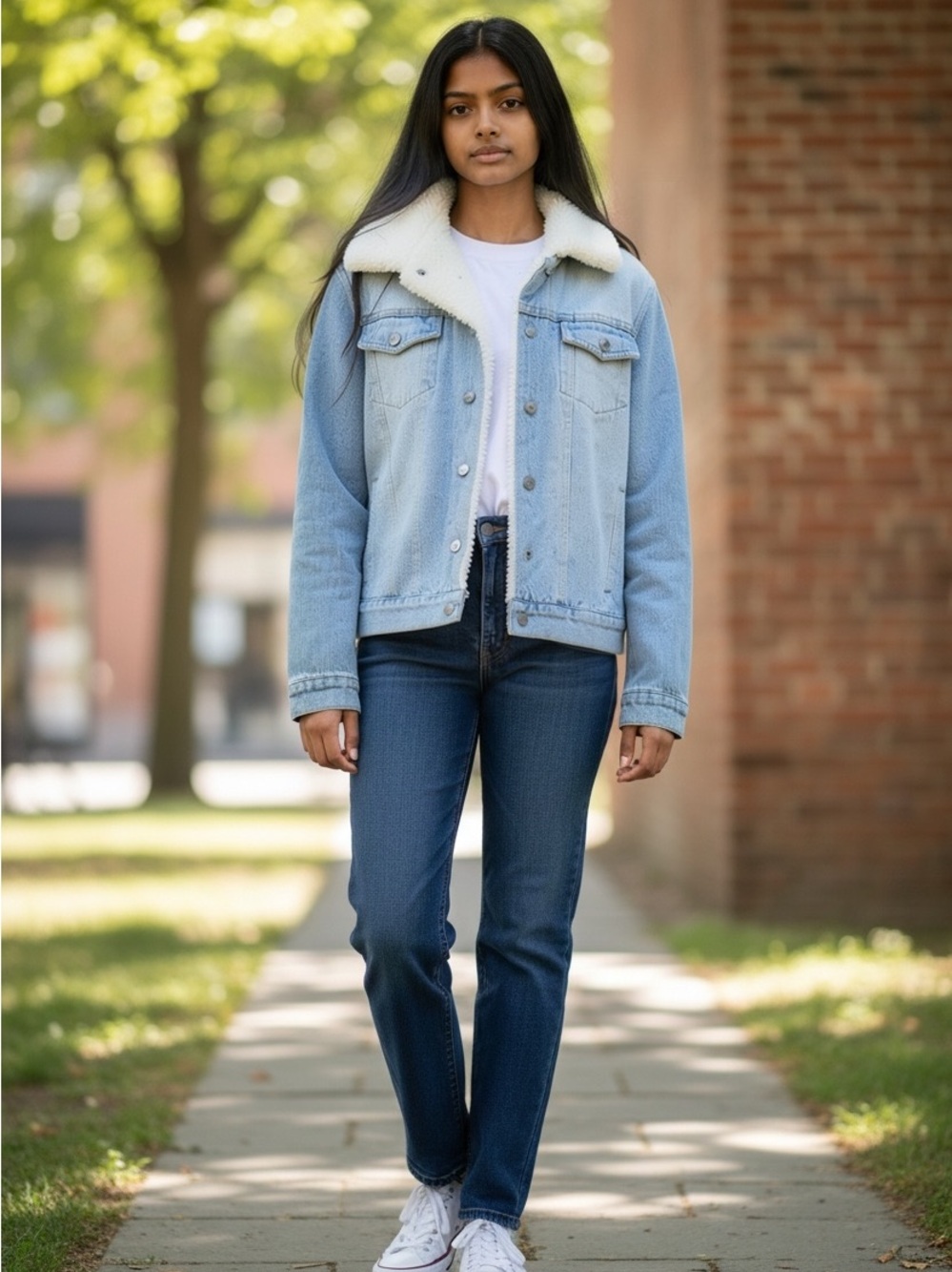 Working Title Light Blue Sherpa Collar Denim Jacket - Women size M-Excellent